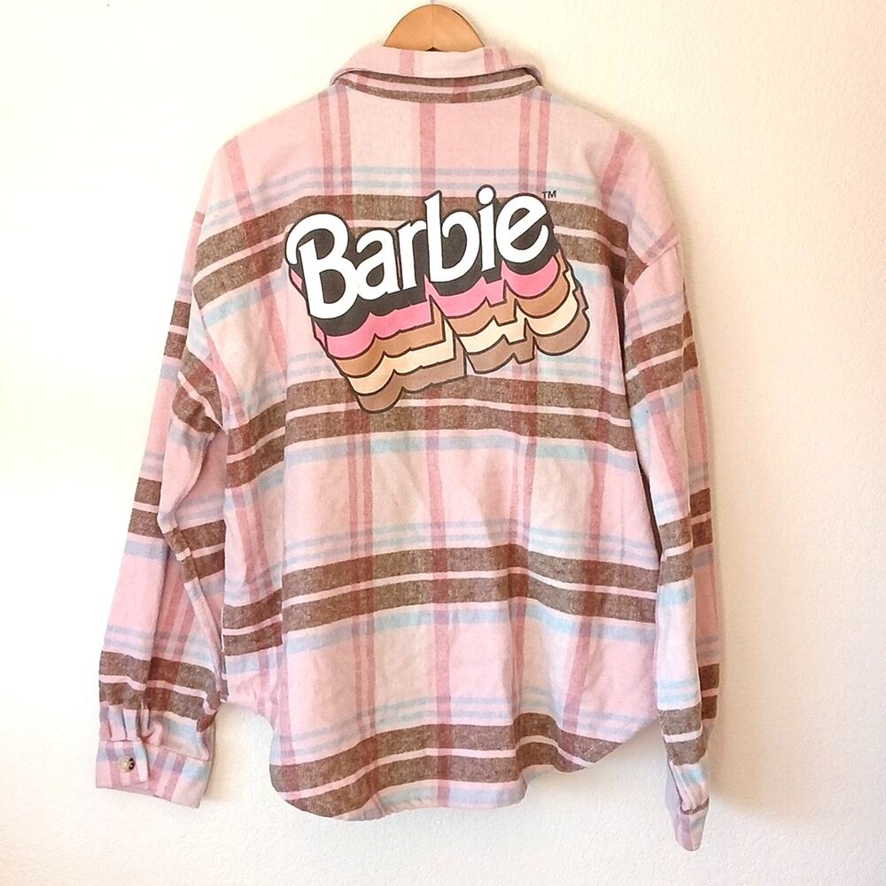 Barbie Pink Plaid Flannel Button Down Shacket